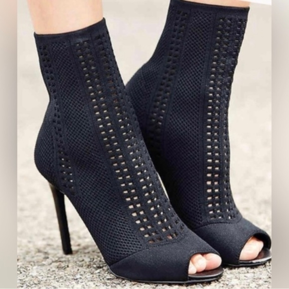 Charles David Black Knit Heeled Boots